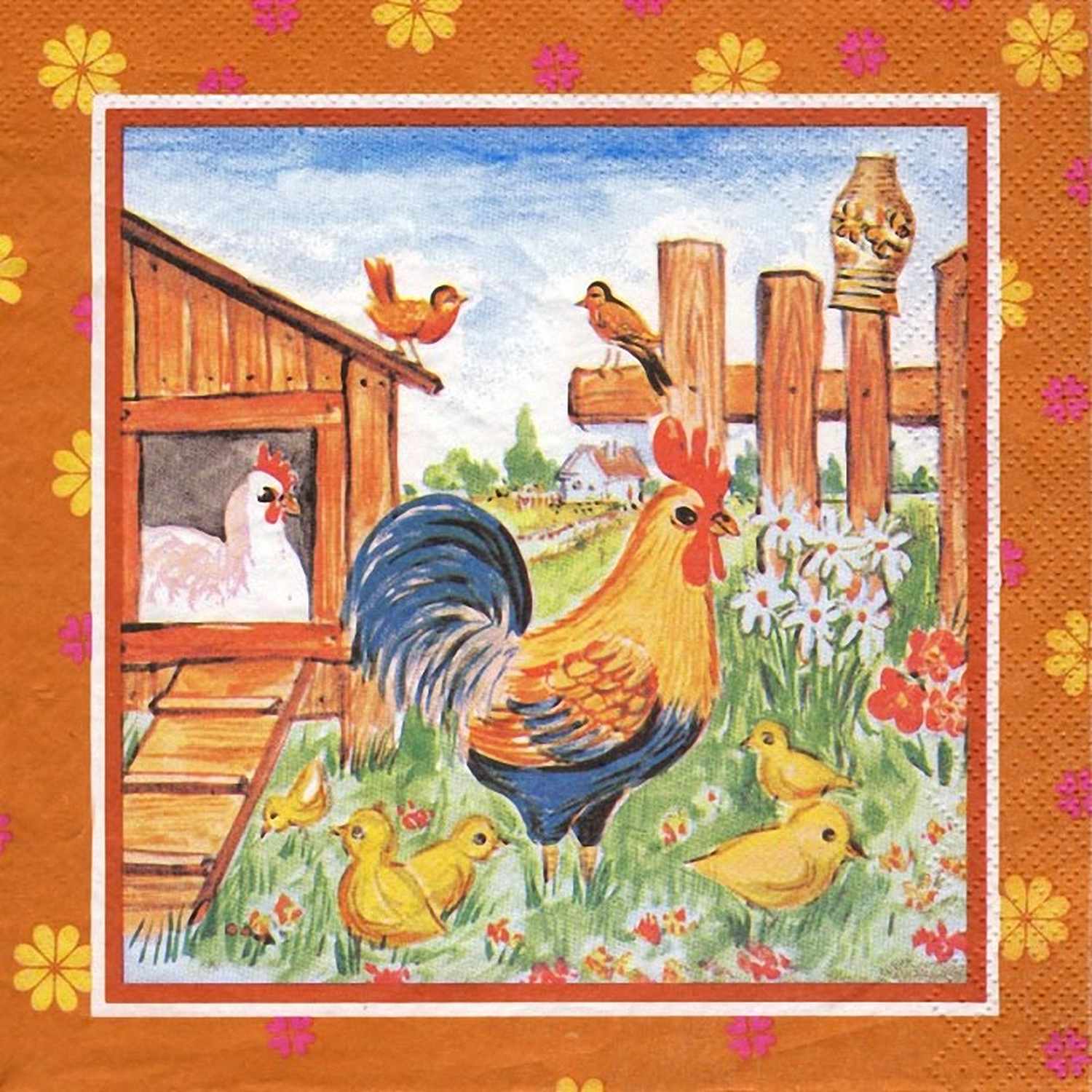 Motivservietten 3-lagig, 33 x 33cm Frhlingsmotiv Ostern Hhnerstall, 20 Stk.