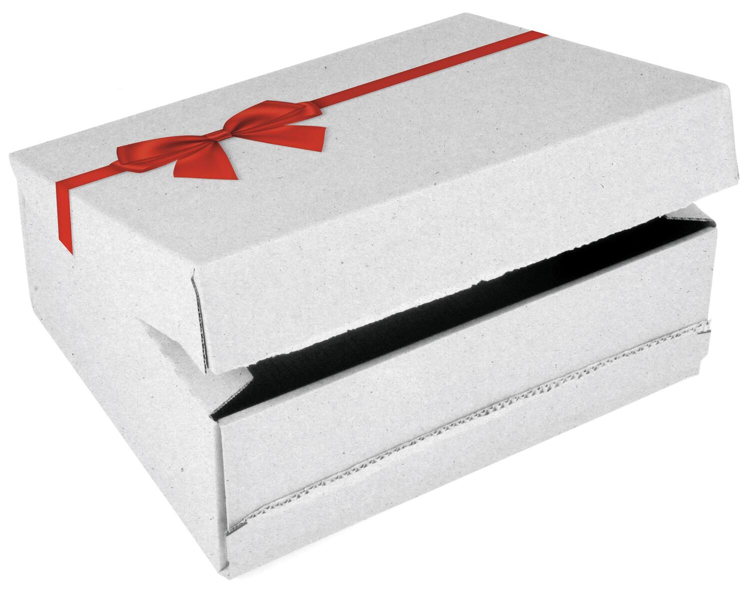 ColomPac Geschenkbox 373 x 298 x 130mm Selbstklebeverschluss & Aufreifaden offsetbedruckt wei