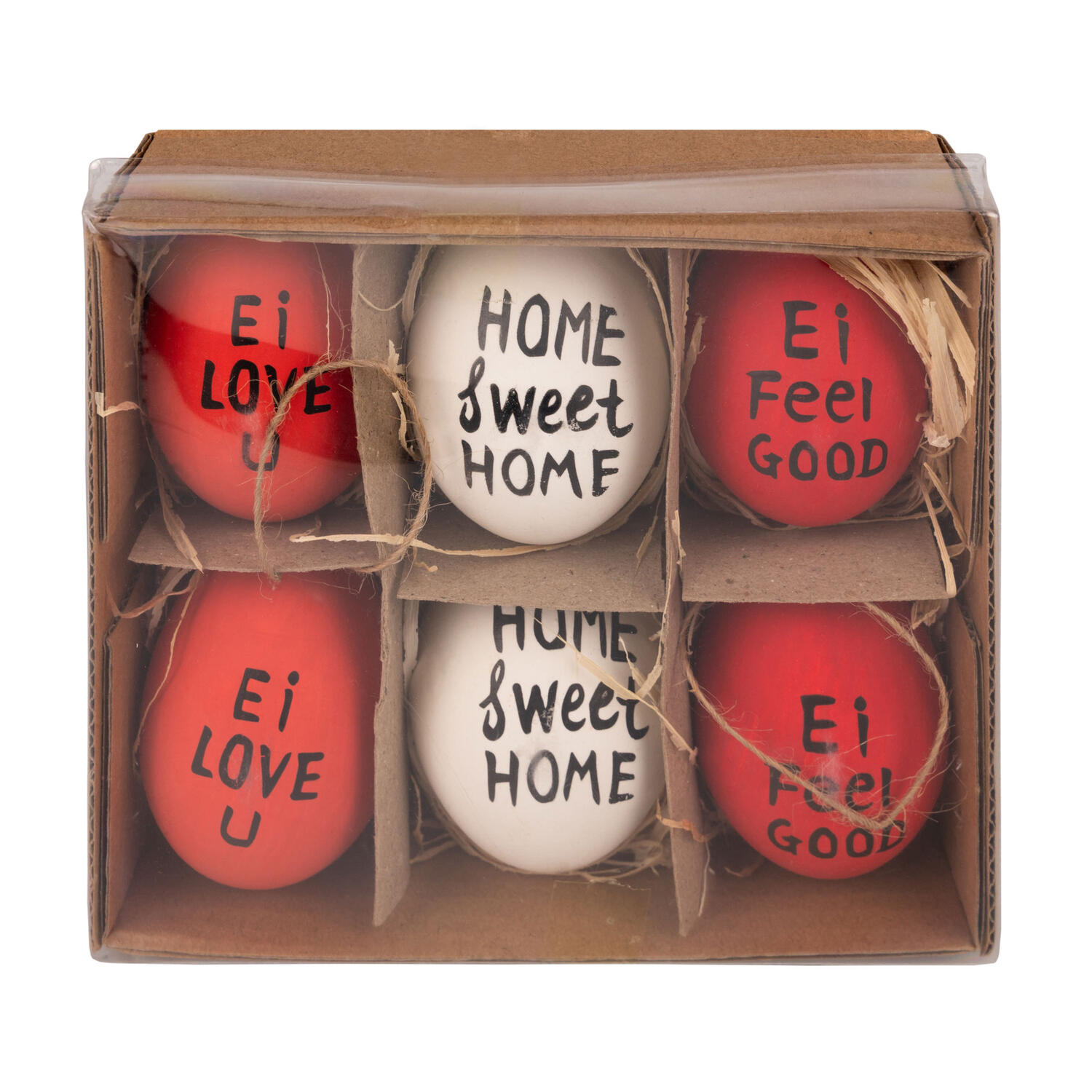 Ostereier Naturecht Statement Osterdeko rot/wei�/rot 6 cm, 6 Stk.