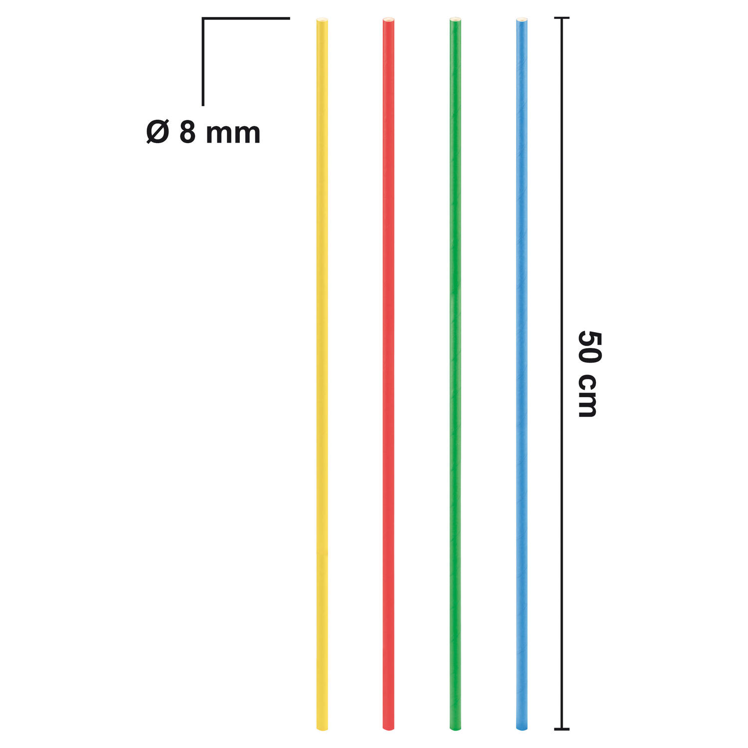 Trinkhalme aus Papier extra lang, bunt 8mm 50cm, 50 Stk.