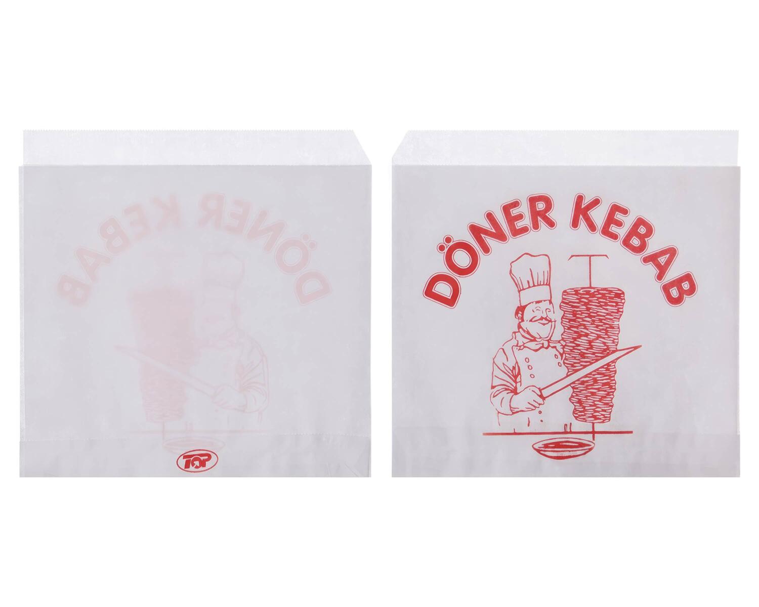 D�nerbeutel mit Aufdruck D�ner Kebab Papier wei� 16x16 cm, 2000 Stk.