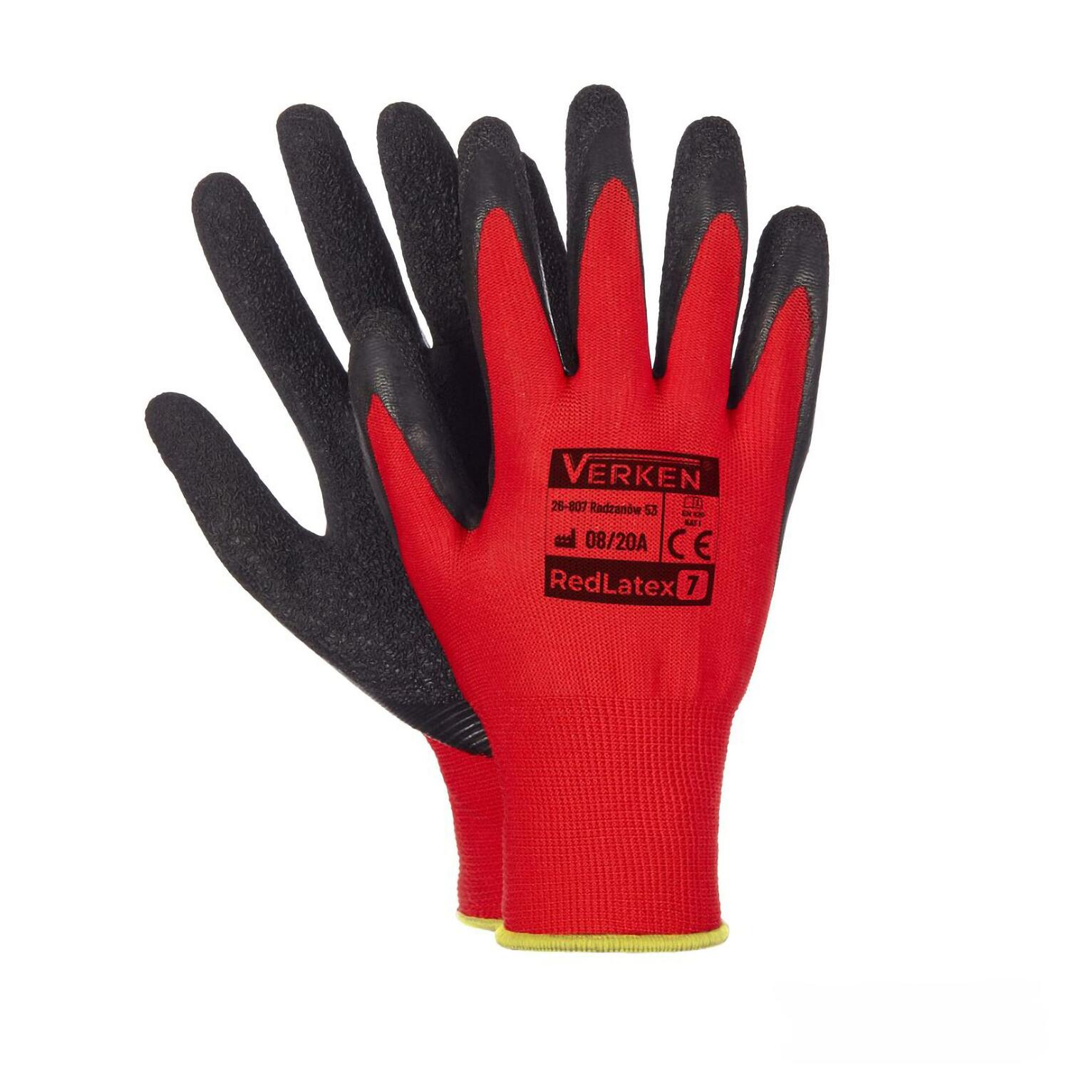 Arbeitshandschuhe, Montagehandschuhe Polyester Latex Gre S-7 rot, 12 Paar