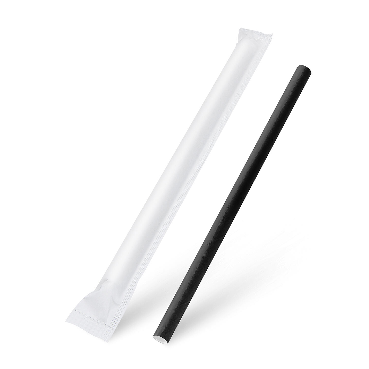 Papiertrinkhalme fr BUBBLE TEA JUMBO schwarz, einzeln gehllt 21cm 12 mm, 100 Stk.